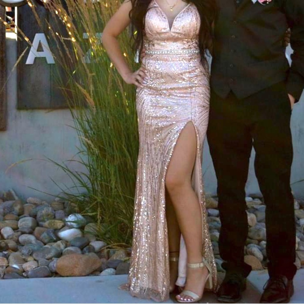 Dancing Queen Xs Rose Gold Sequin Scrappy Dress View 6